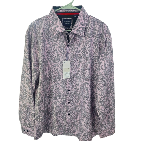 Silver Stone Co. Mens Pink & Gray Paisley Button-Up Shirt, Modern Fit, NWT - Picture 2 of 6